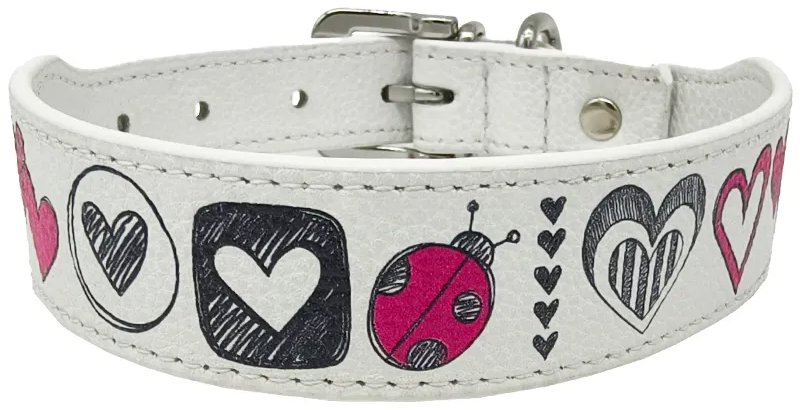 Anadi Kožený obojek Love pro malé až střední psy, bílý, 2, 8 cm × 35 - 41 cm