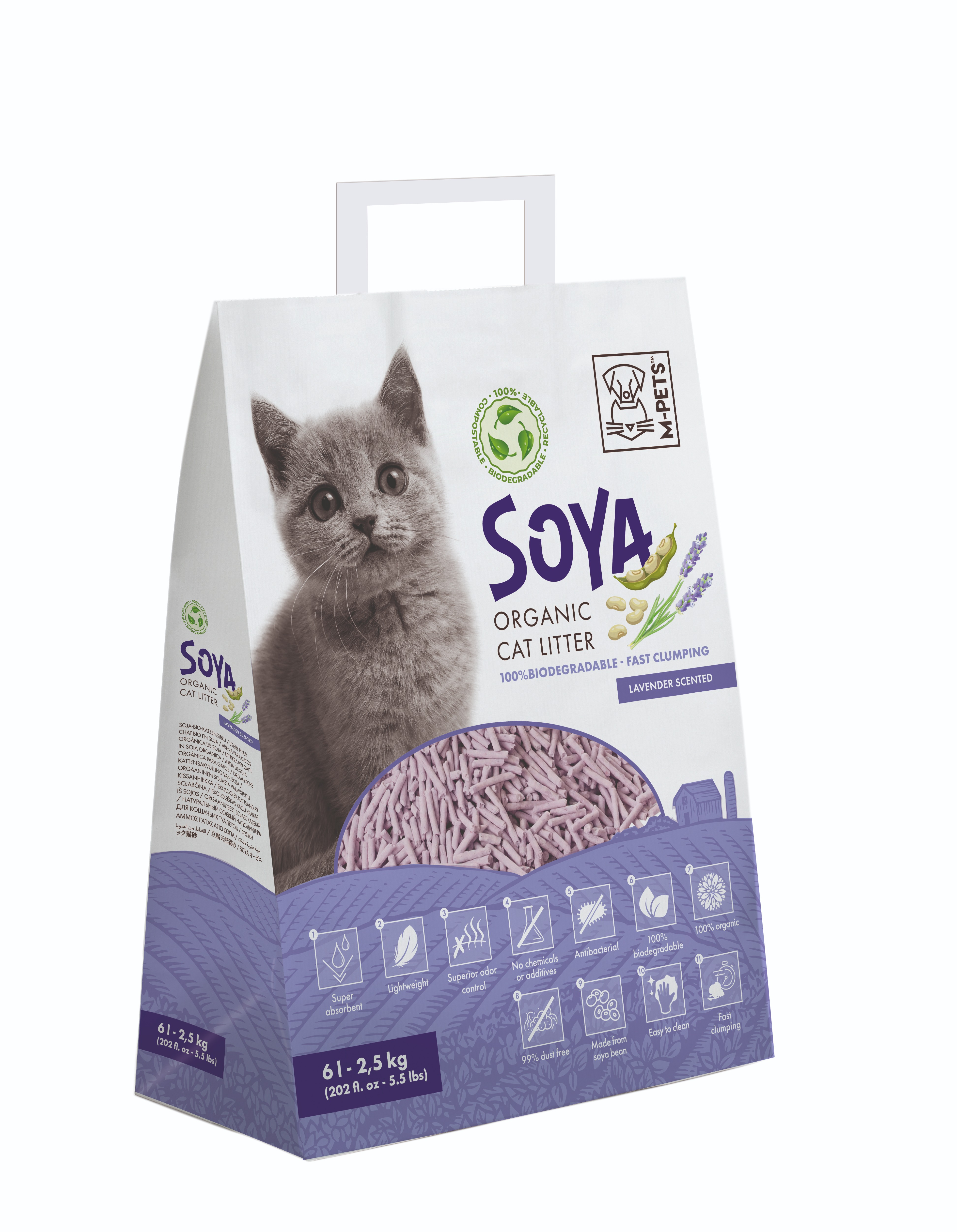 M-Pets Stelivo sojové s vůní levandule 6 L