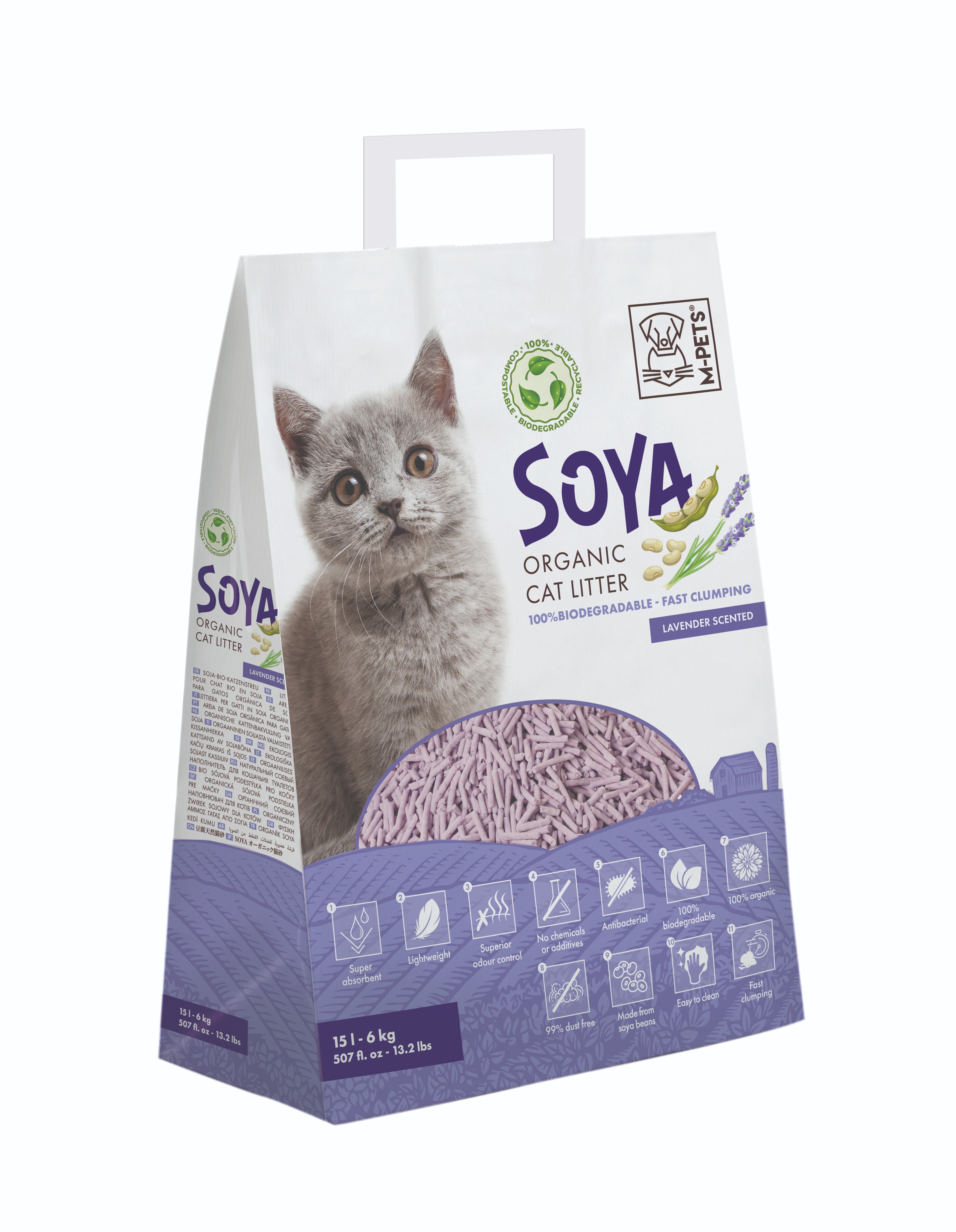 M-Pets Stelivo sojové s vůní levandule 15 L