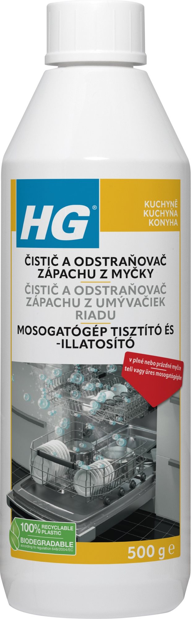 HG čistič a odstraňovač zápachu z myčky 500 ml
