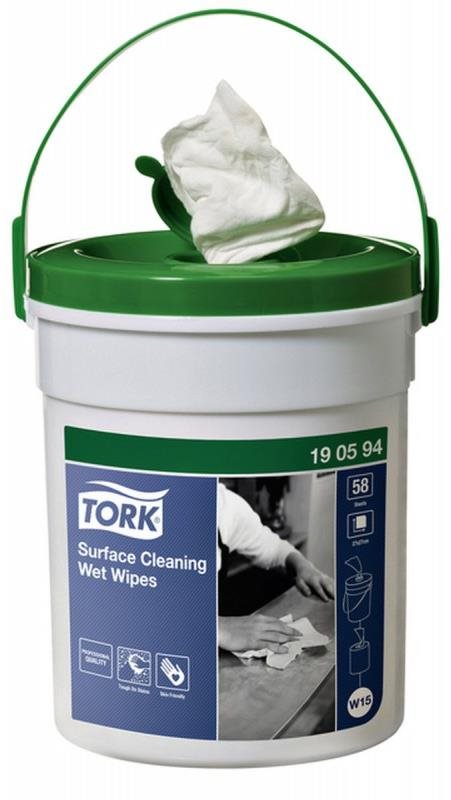TORK Utěrky čisticí vlhčené na povrchy, v kbelíku, W15, 58 ks