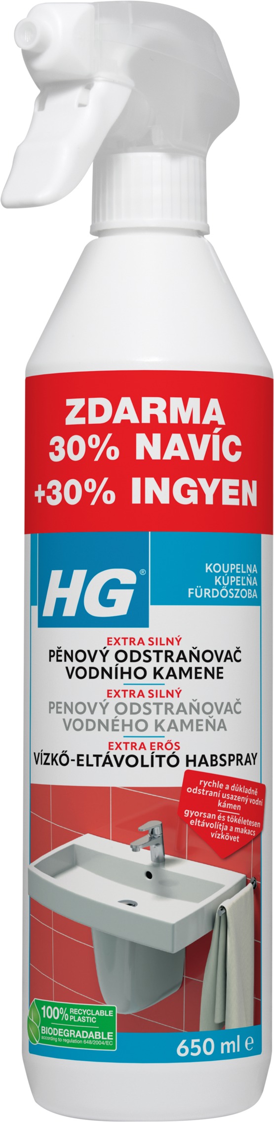 HG pěnový čistič vodního kamene 3x silnější 30 % zdarma