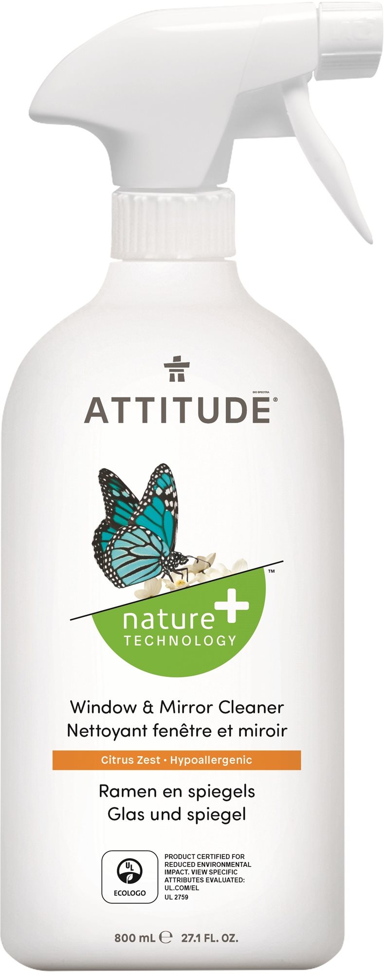 ATTITUDE Čistič na sklo a zrcadla s vůní citronové kúry 800 ml