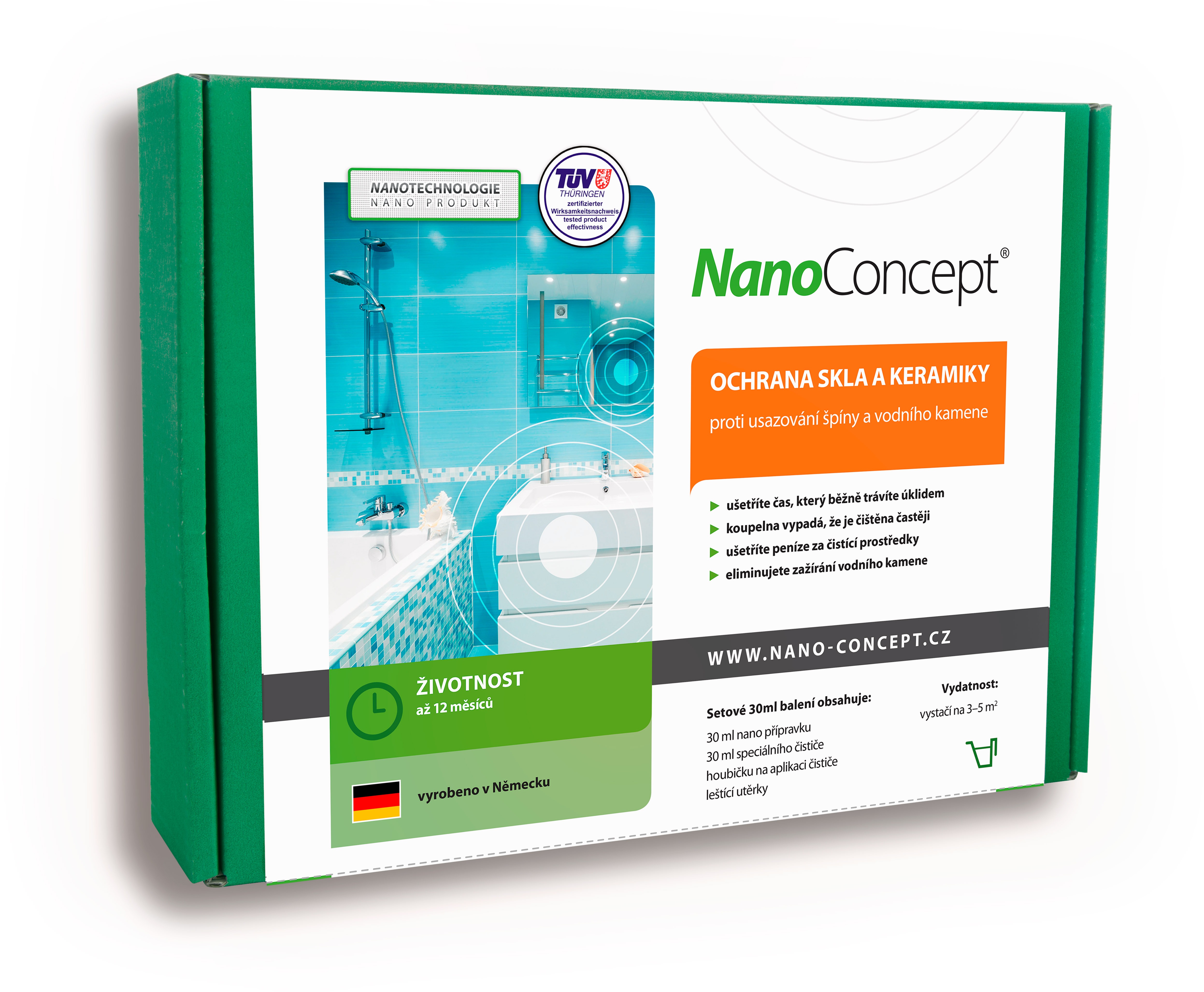 NanoConcept set Nano ochrana skla a keramiky proti usazování špíny a vodního kamene 30 ml