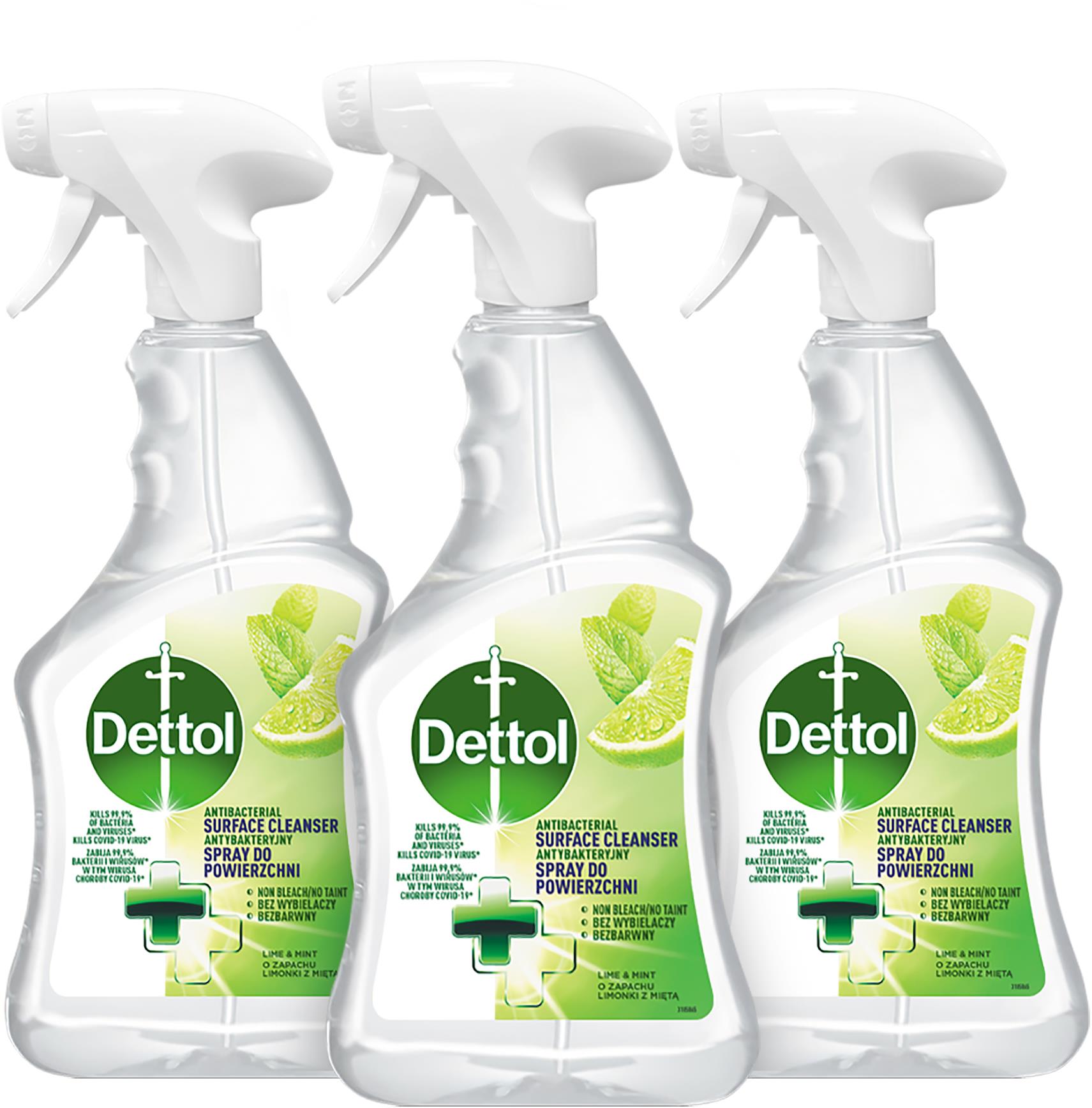 DETTOL Antibakteriální sprej na povrchy Limetka a máta 3× 500 ml