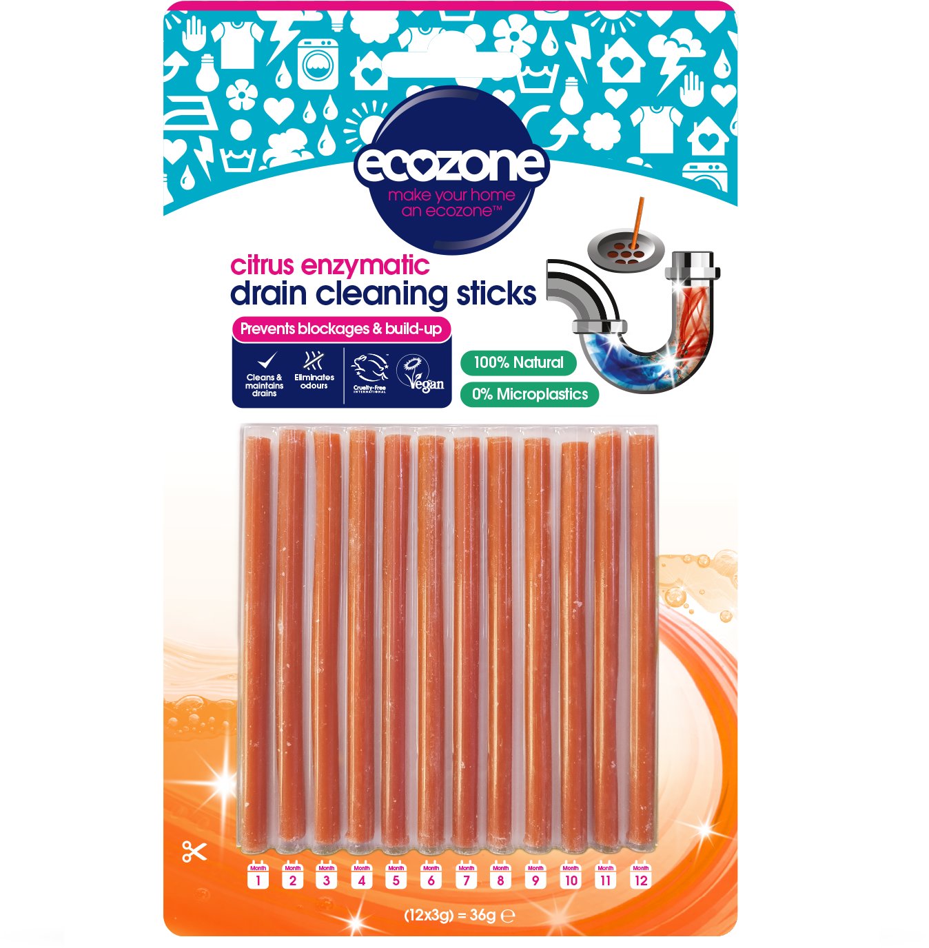 Ecozone Tyčinky na čištění odpadů citrus 12 ks