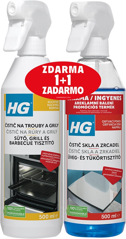 HG čistič na trouby a grily + čistič skla a zrcadel 500 ml + 500 ml