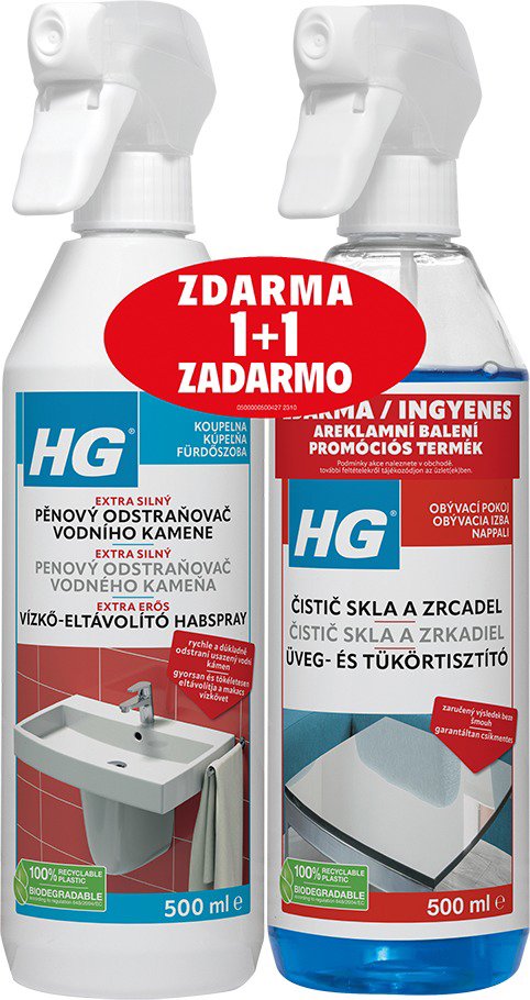 HG extra silný pěnový odstraňovač vodního kamene + skla a zrcadla 2× 500 ml