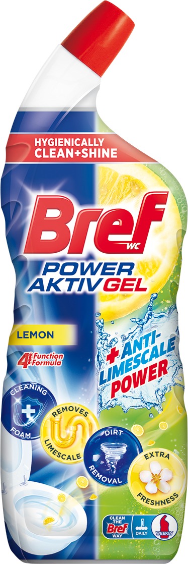 Bref Power Aktiv Gel WC čistič s efektem osvěžovače vzduchu lemon 700ml