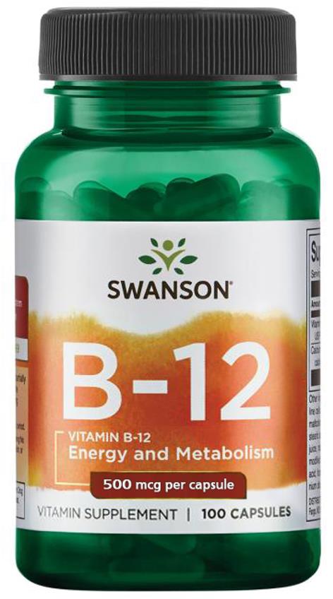Swanson Vitamin B12, 500 mcg, 100 kapslí