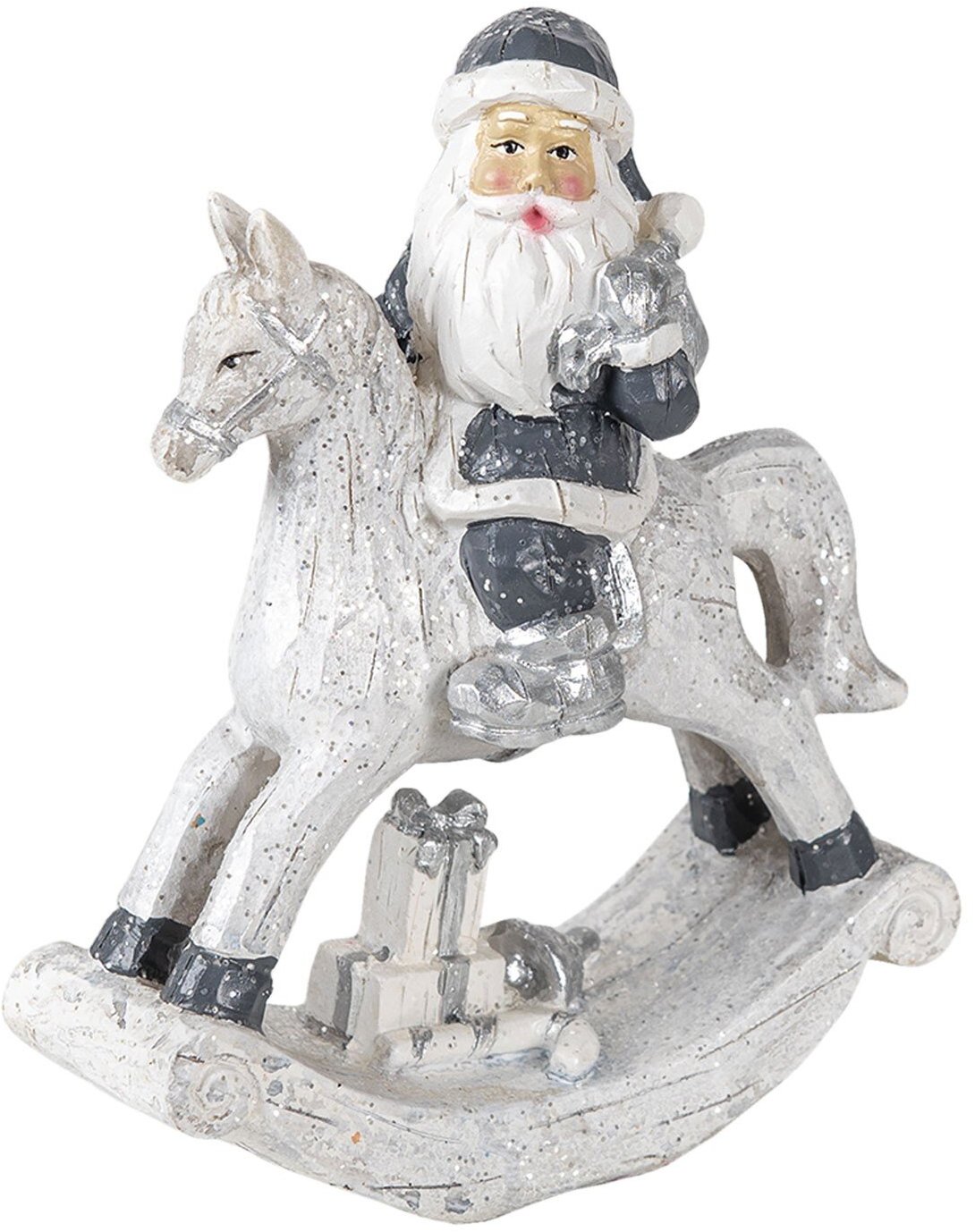 Clayre & Eef Santa na houpacím koni s dárkem