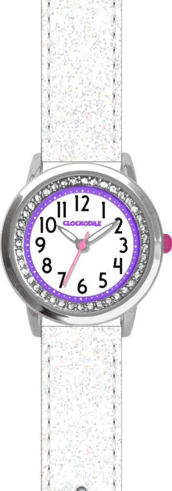 CLOCKODILE Dětské hodinky SPARKLE, dívčí, třpytivé s kamínky, bílé