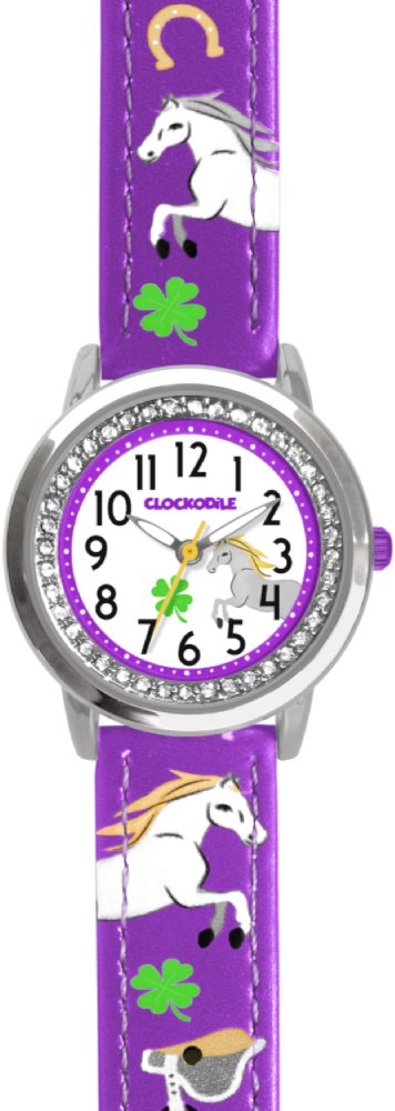 CLOCKODILE Dětské hodinky KONÍK, dívčí , s kamínky, fialové