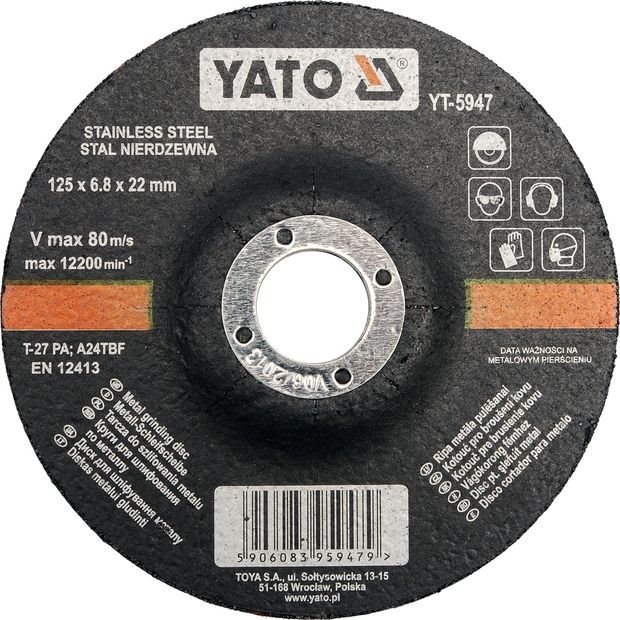 YATO Kotouč na kov 125 x 22 x 6,8 mm vypouklý brusný INOX YT-5947