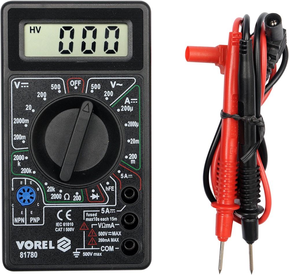VOREL Multimetr digitální TO-81780 v sadě (1x 9V 6F22)