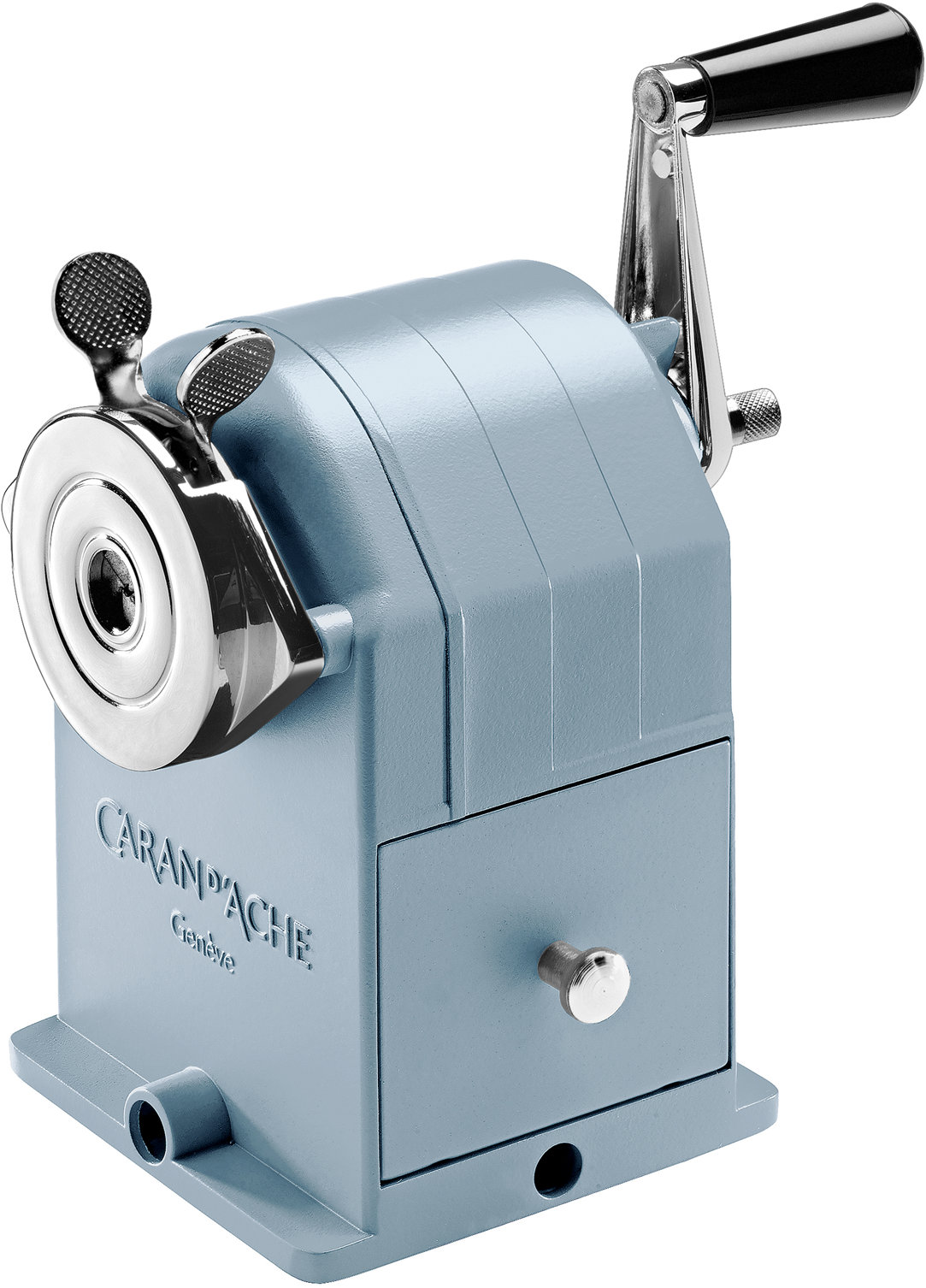Kovové stolní ořezávátko CARAN D'ACHE na pracovním stole