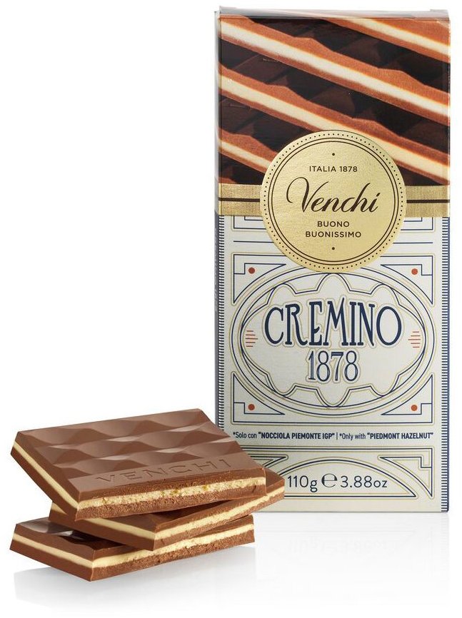 Venchi Cremino 1878 italská čokoláda, třívrstvá s lískovými oříšky Piemonte IGP a mandlemi, 110 g