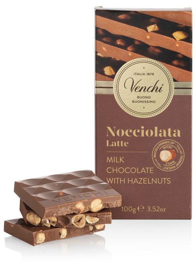 Venchi Mléčná italská čokoláda s celými lískovými ořechy Piemonte IGP, 100 g