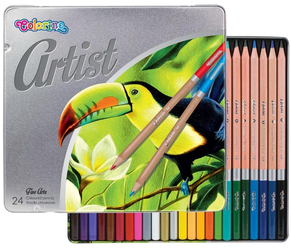Colorino Artist dřevěné, kulaté v kovovém boxu 24 ks