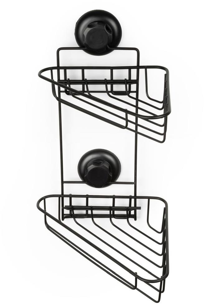 COMPACTOR Bestlock Black Dvojitá rohová polička do koupelny, bez vrtání, nosnost až 12 kg