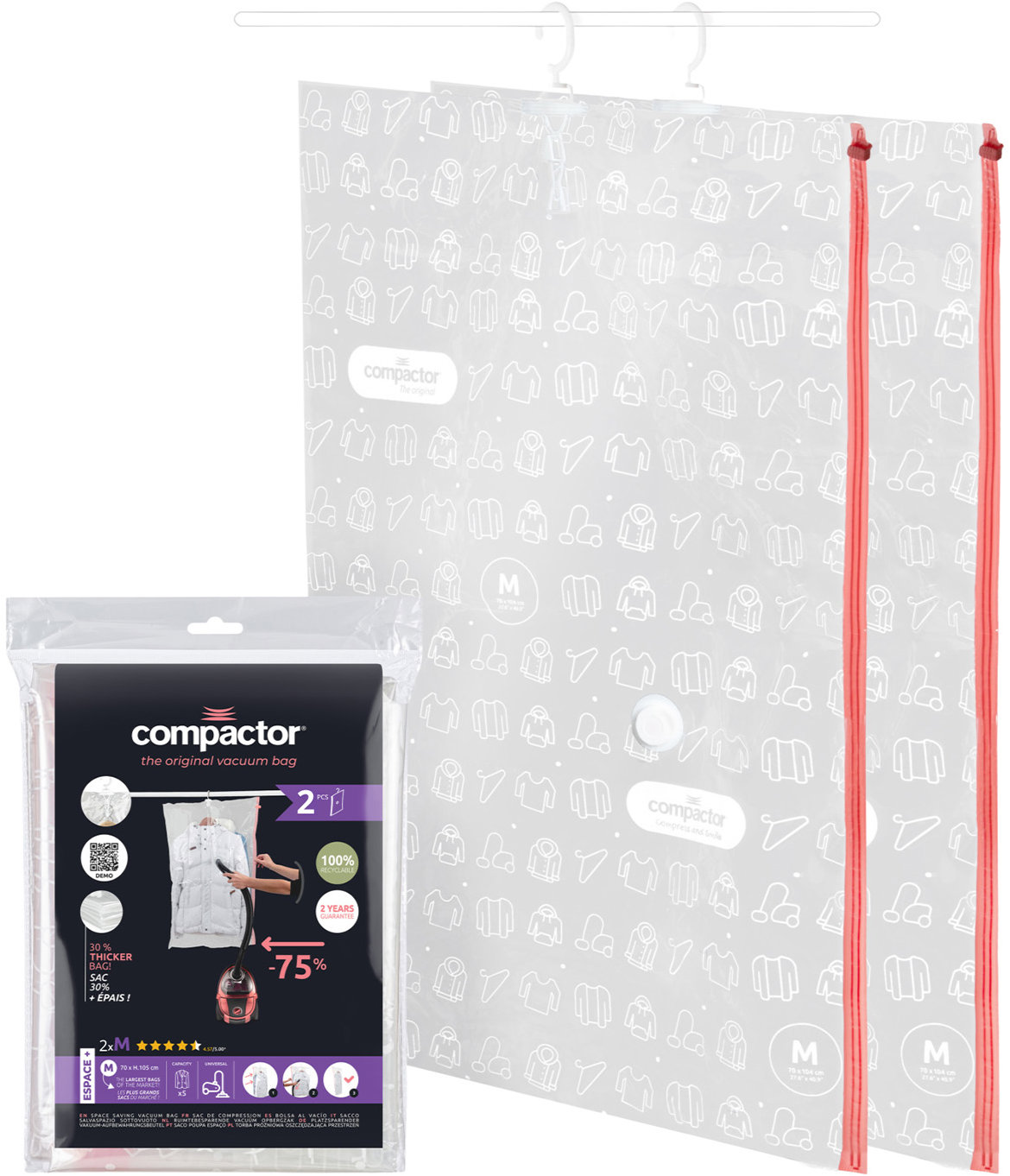 Compactor Sada vakuových závěsných vaků Aspispace 70 × 105 cm, 2 ks