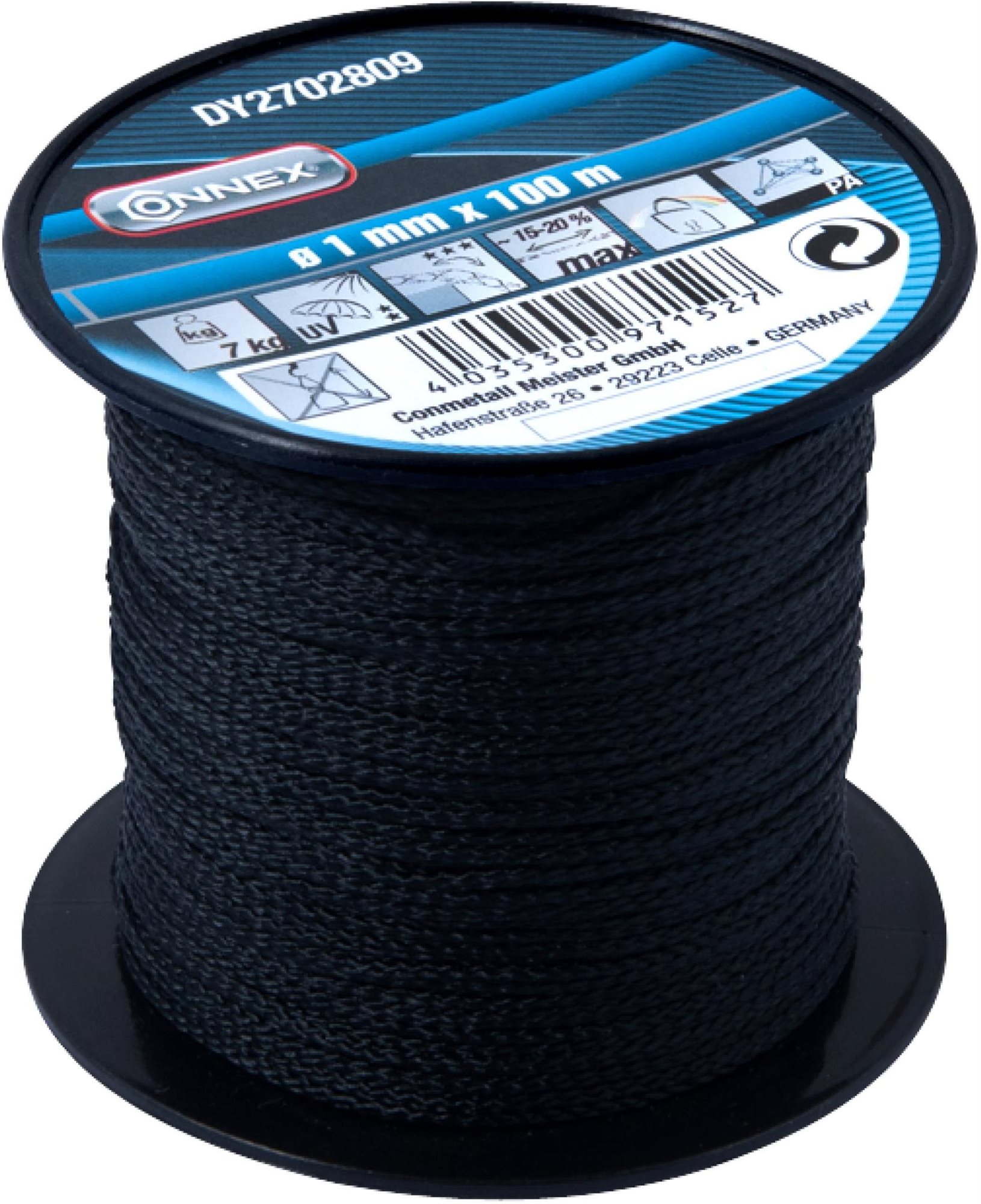 CONNEX PA pletená šňůra 6pramenná, 1 mm × 100 m, černá