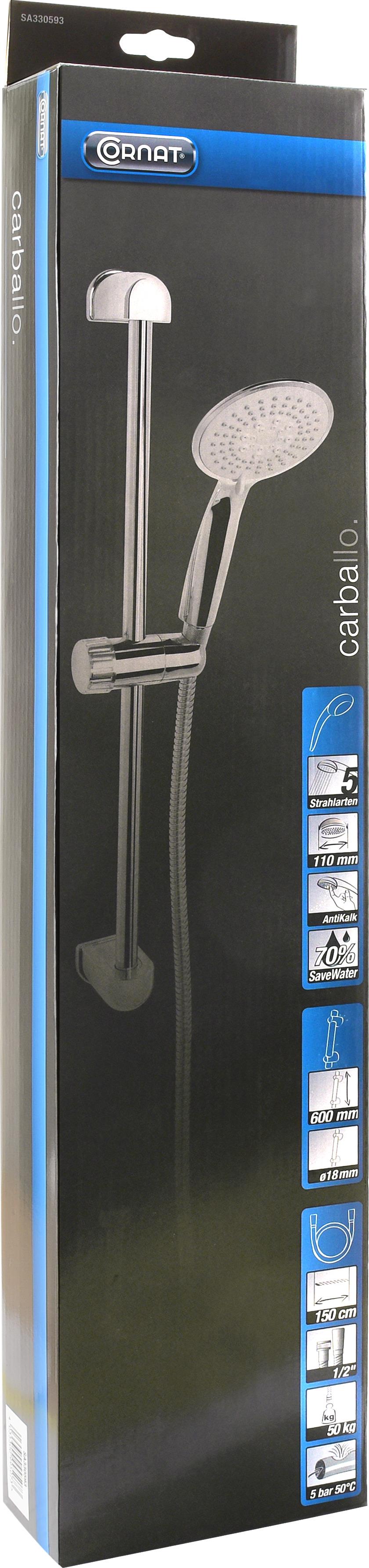 CORNAT Carballo sprchový set, 5 trysek, hadice kovová 150 cm, tyč na stěnu 59 cm, chrom
