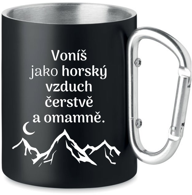 Coolkousky Plechový hrnek s karabinou - horský vzduch
