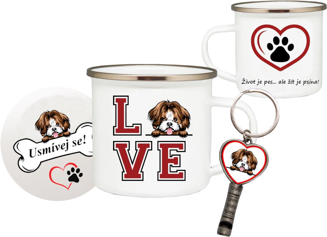 Coolkousky Set plecháček, podtácek, přívěšek Shih Tzu