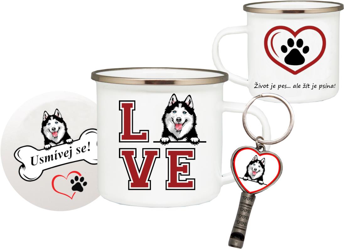 Coolkousky Set plecháček, podtácek, přívěšek Sibiřský husky