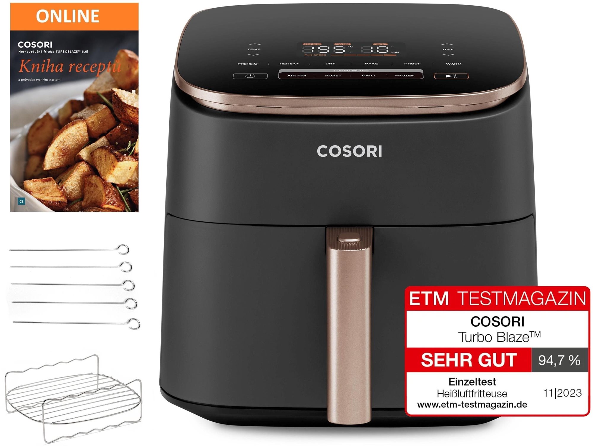 Cosori TurboBlaze Pro 6,2 L + 5x špíz a rošt