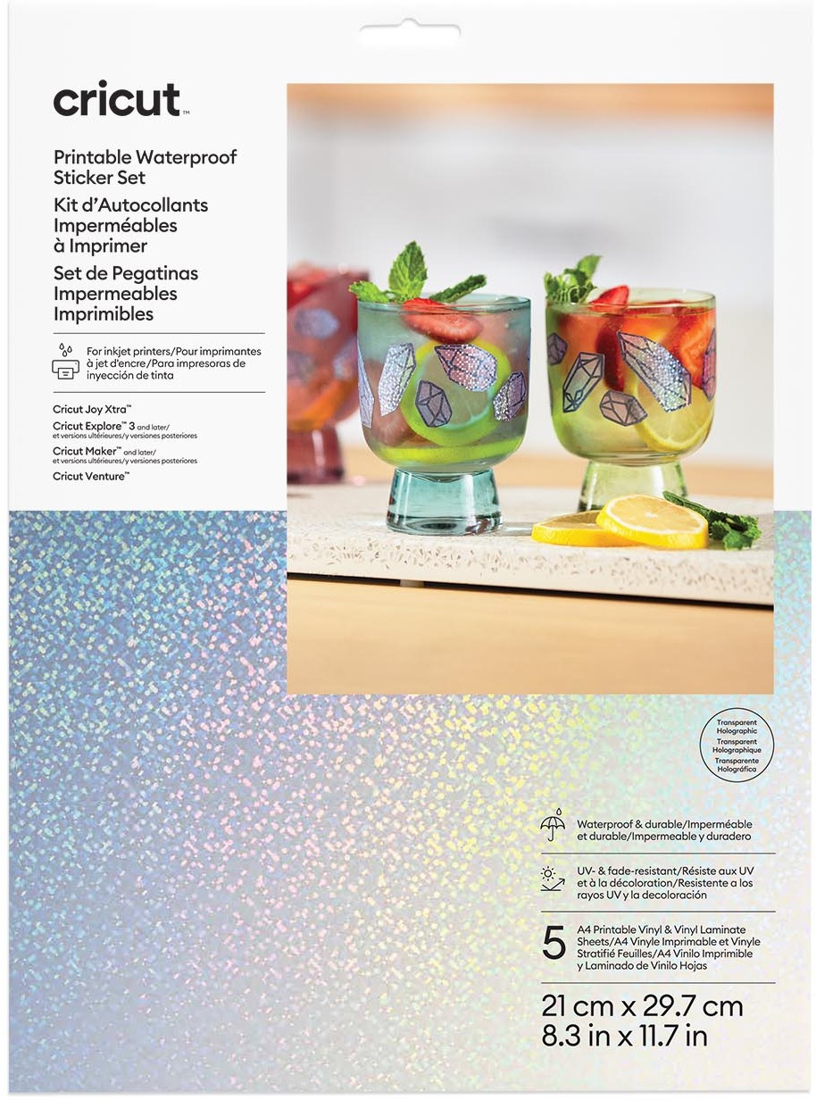 Cricut Sticker Set Waterproof A4 - 5 listů (Transparentní holografický)