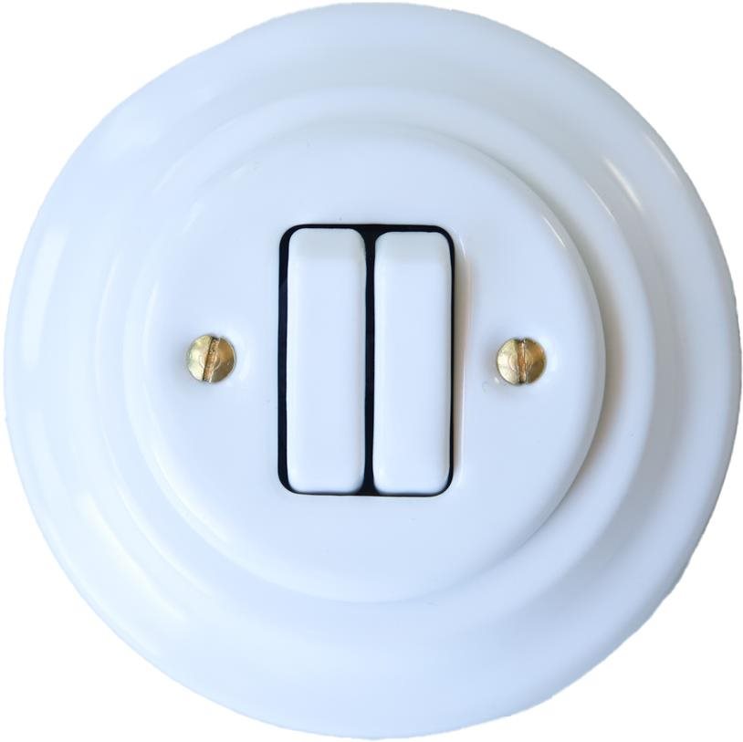 CeramicHomeCZ Porcelánový dvojvypínač 6/6 kompletní bílý