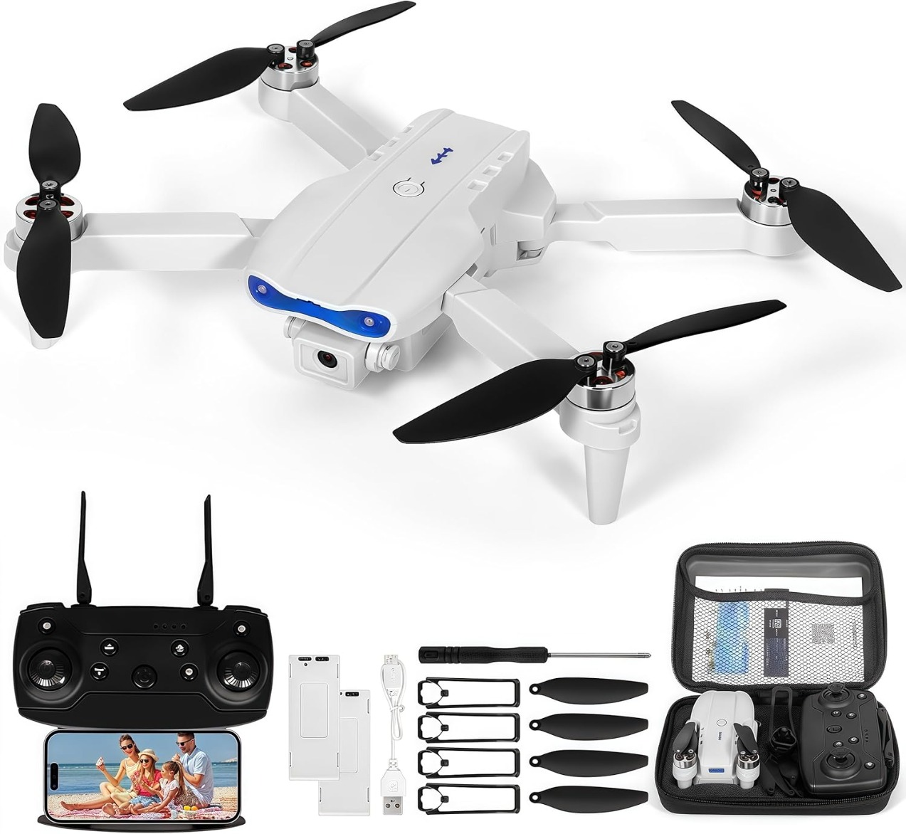QUXV Dron 1080P HD, 2 baterie, černý