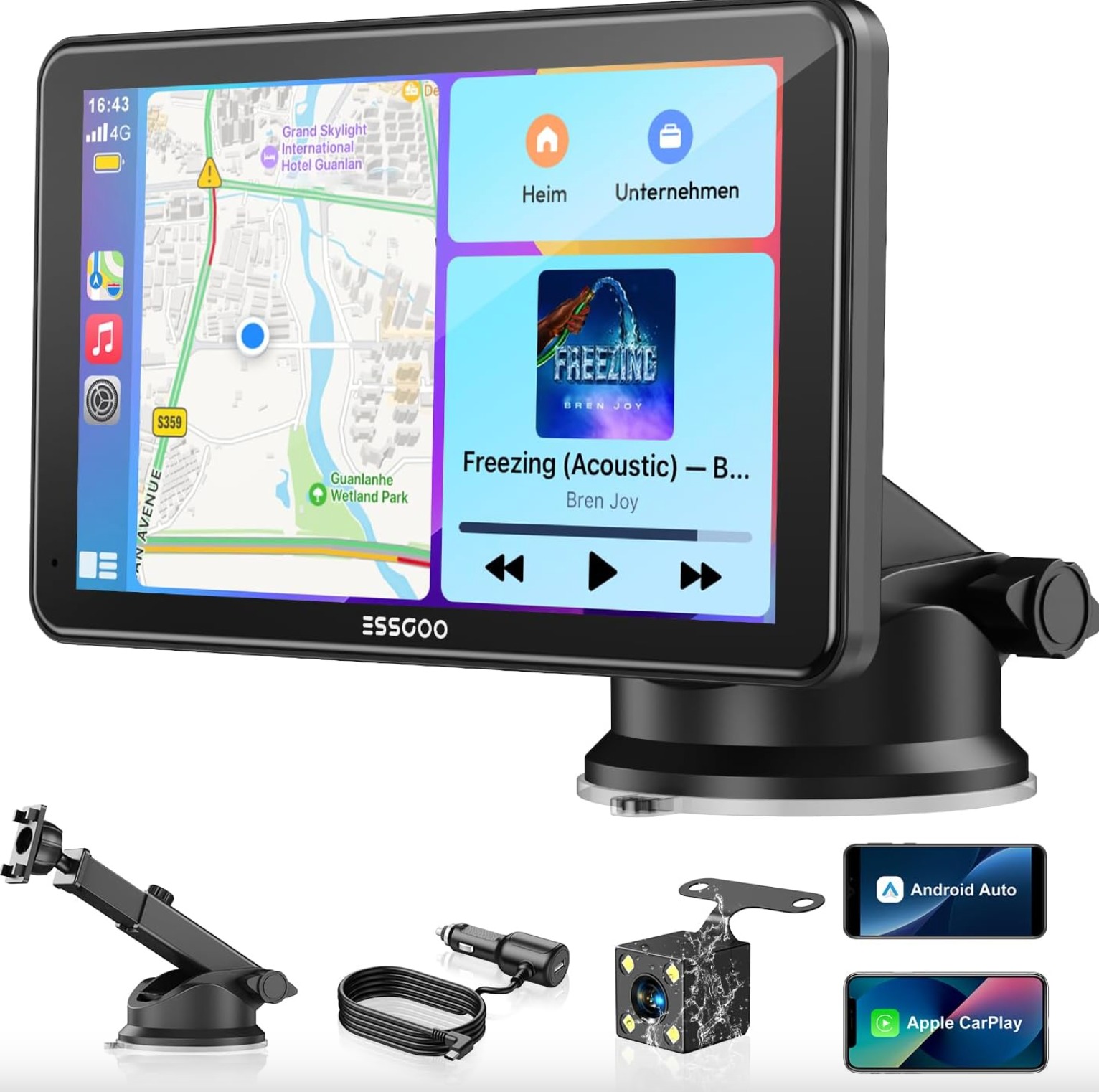 ESSGOO Chytrý displej do auta 7", CarPlay, Android Auto, zadní kamera