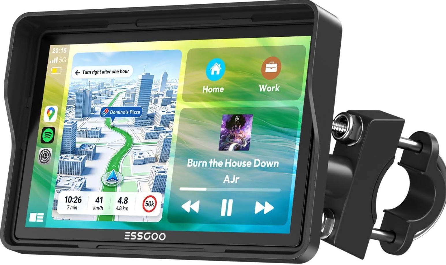 ESSGOO Motocyklový displej 5", CarPlay, Android Auto, IP67