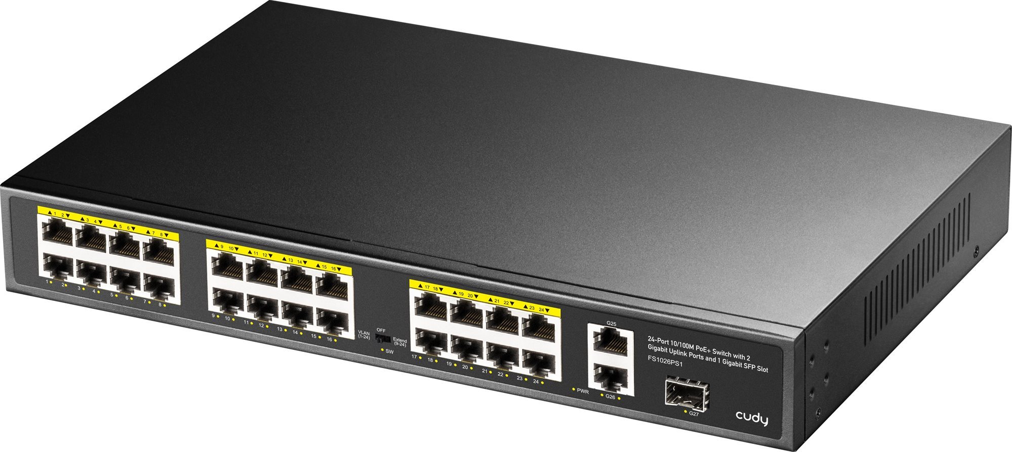 CUDY 24-Port 10/100M PoE+ Switch s 2 Gigabit porty a 1 SFP