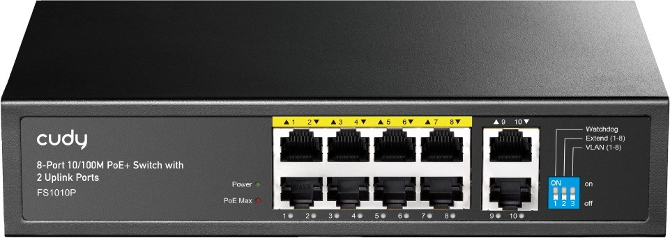 CUDY 8-Port PoE+ Switch s 2 uplink porty