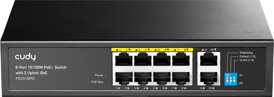 CUDY 8-Port 10/100M PoE+ Switch s 2 Uplink GbE