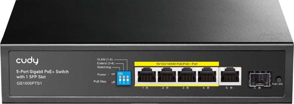 CUDY 5-Port Gigabit PoE+ Switch s 1 SFP