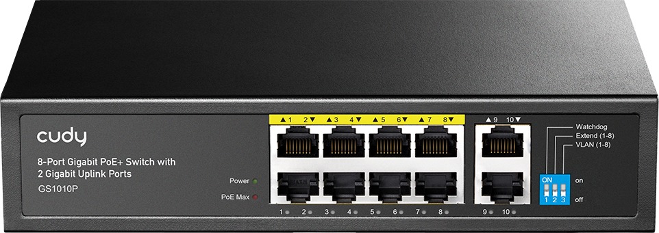 CUDY 8-Port Gigabit PoE+ Switch s 2 uplink porty