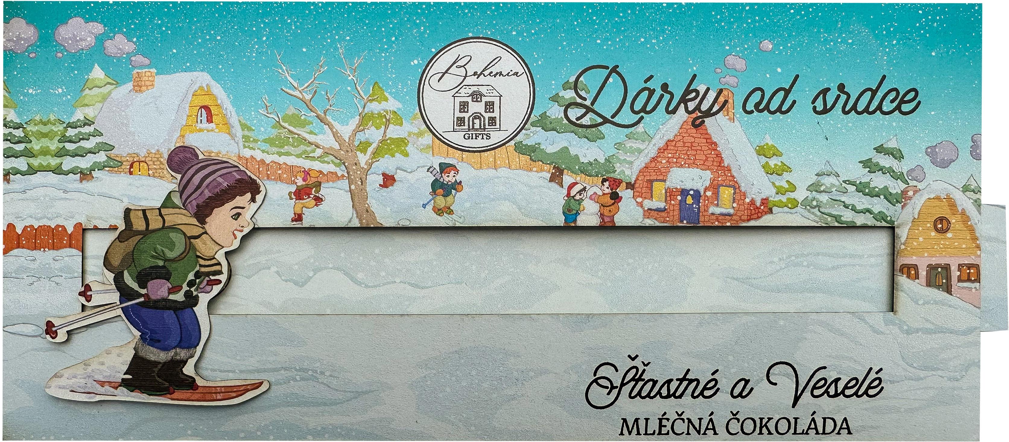 BOHEMIA GIFTS Vánoční interaktivní čokoláda od srdce s lyžařem 100 g