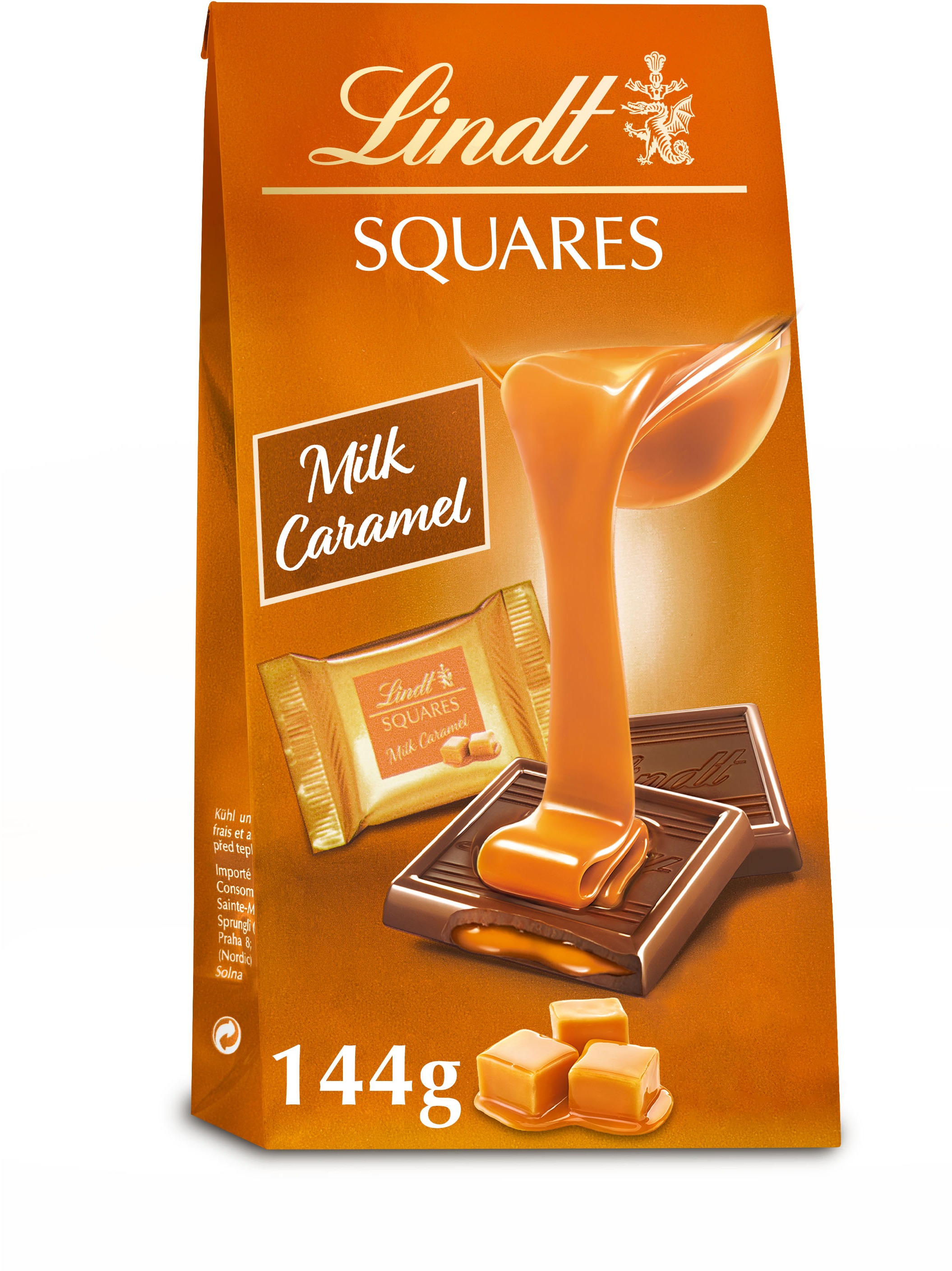 LINDT Squares Mléčná Čokoláda S Karamelovou Náplní 144 g