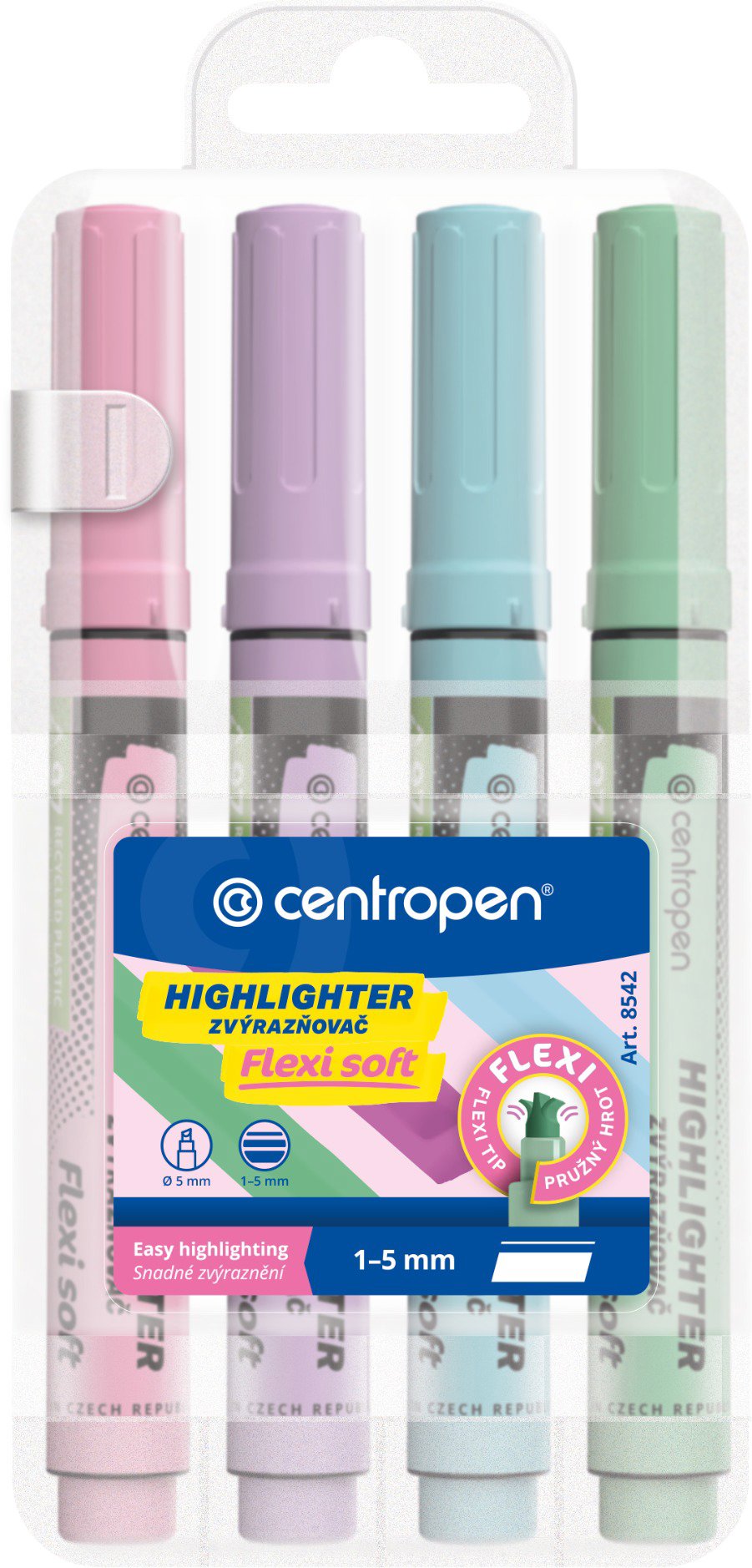CENTROPEN zvýrazňovač 8542 flexi soft 4 ks