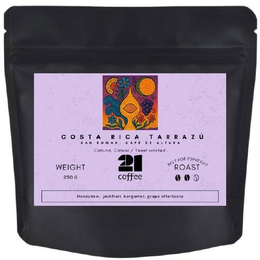 21 Coffee Costa Rica Tarrazu, San Roman, Cafe de Altura, Caturra, Catual / Yeast Washed, 250 g