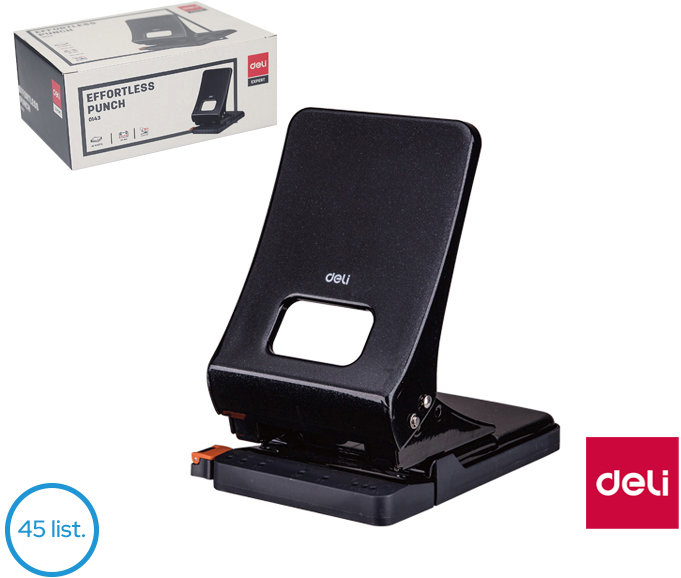 DEL078a - děrovačka bez námahy, celokovová, na 45 listů