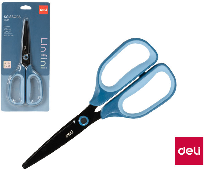 DELINFINI nerezové 17,5 cm, modré - ideální nůžky pro kancelář a domácnost.