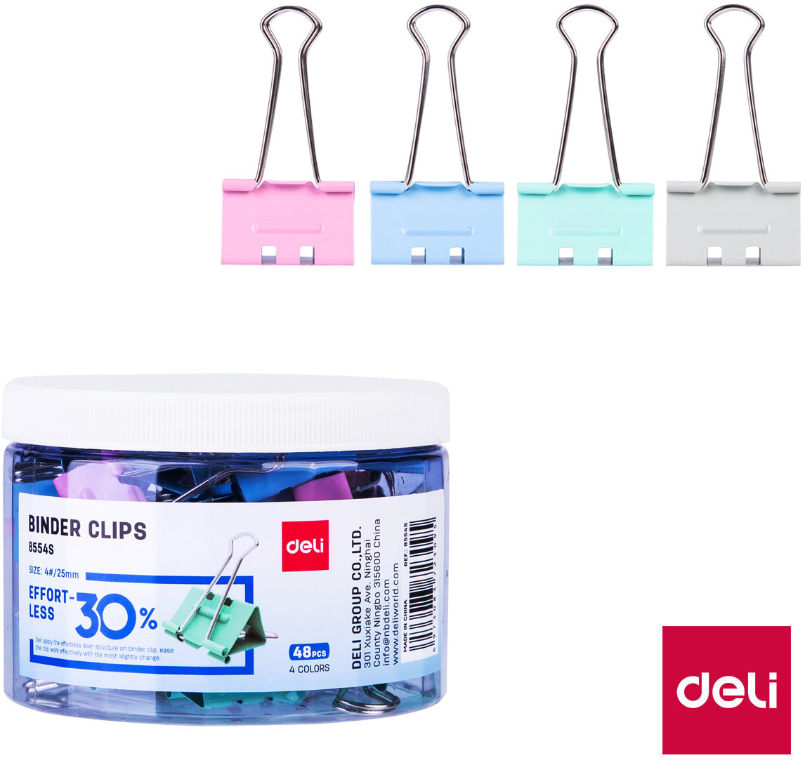 Sponky DELI Binder clip 32 mm v pastelových barvách - balení 24 ks