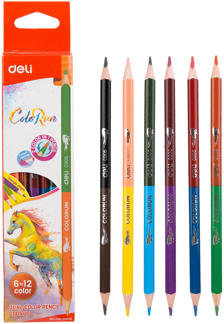 DELI ColoRun trojhranné 2v1 12 barev