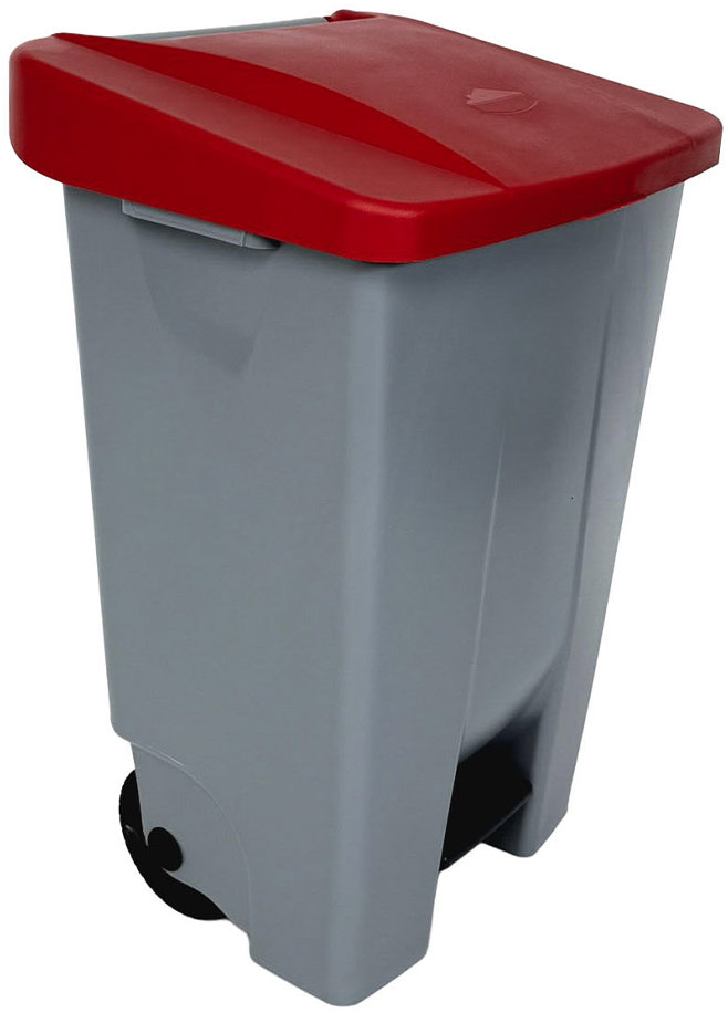 Denox Nášlapný odpadkový koš na tříděný odpad 120 l, červené víko, plastový s kolečky